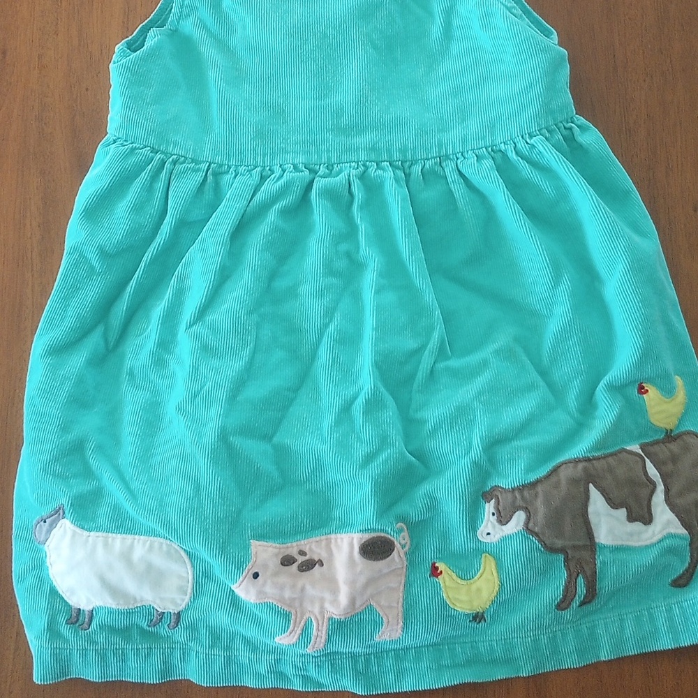 Mini Boden Teal Dress with Farm Animals